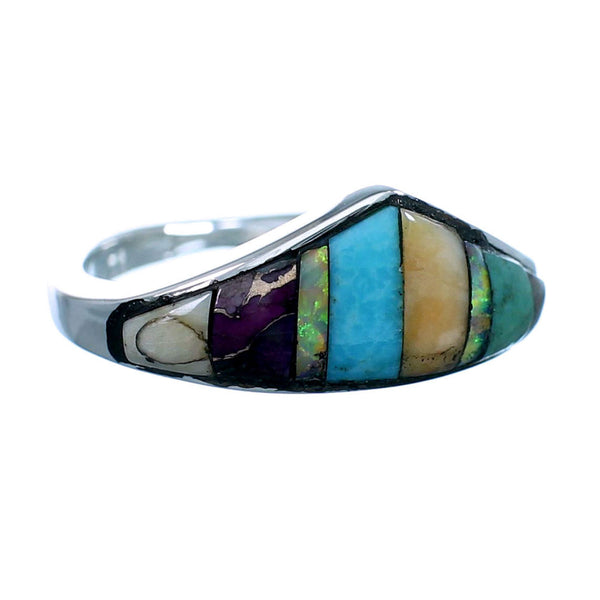 Turquoise Multicolor Inlay Sterling Silver Ring Size 7-1/4 LX113256